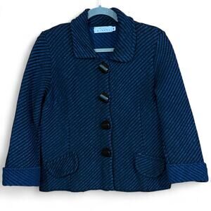 Willow 90s Vintage Blue Black Textured Knit Sweater Jacket Blazer Women’s Size M